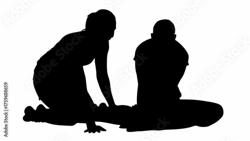 Silhouette of compassionate woman helping injured friend with leg pain offering comfort and support together