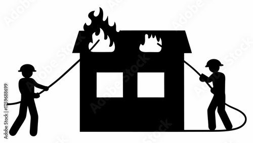 Brave firefighters battling intense blaze engulfing home, heroic emergency response, life safety, and property protection