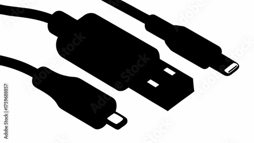 Sleek data transfer cable illustration for modern tech connections and fast communication needs in black silhouette