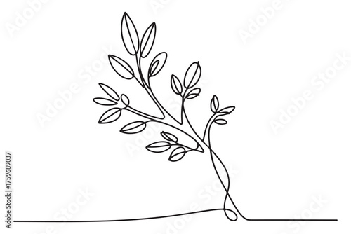 Continuous one line drawing of a young tree with branches and leaves, minimalist nature concept illustration
