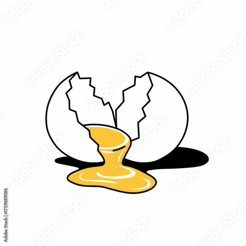 Cracked egg with yolk dripping vector illustration design