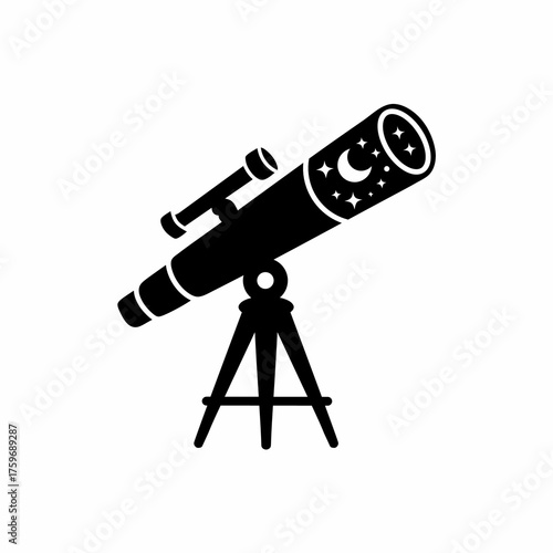 Telescope Silhouette with Moon and Stars for Astronomy Enthusiasts