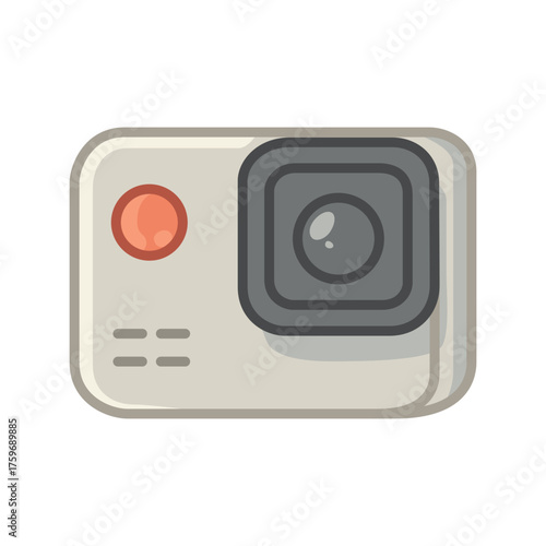 Action Camera Sticker for Sports Adventure and Vlogging. Isolated Vector Illustration.