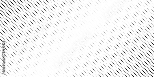 Dotted gradient halftone background. Horizontal seamless dotted pattern in pop art style. Abstract modern stylish texture. Fade gradient black and white half tone background. Vector illustration.
