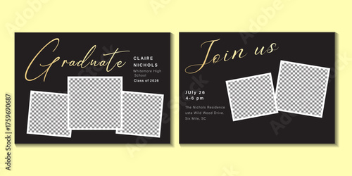 Black Script Graduate Photo Collage Graduation Invitation