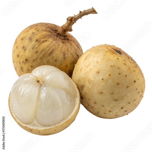 A whole duku fruit isolated on a transparent background
