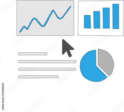Data Analytics Dashboard Vector: flat modern interface with line graphs, charts, and pie analysis, business data visualization template on light background for analytics and report presentation