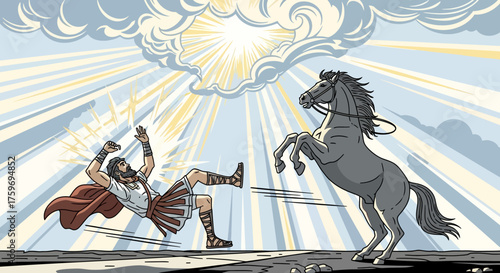 The Conversion of Saul on the Road to Damascus Struck by Bright Light