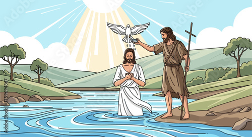 The Baptism of Jesus Christ by John the Baptist with Holy Spirit Dove