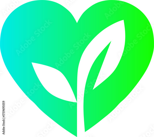 Health, nature, vitality, self-care. This modern, minimalist logo in the shape of a heart with a sprout inside symbolizes life, care, and the natural energy of nature