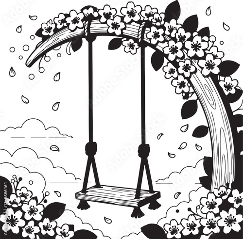 Swing beneath the blooming branch