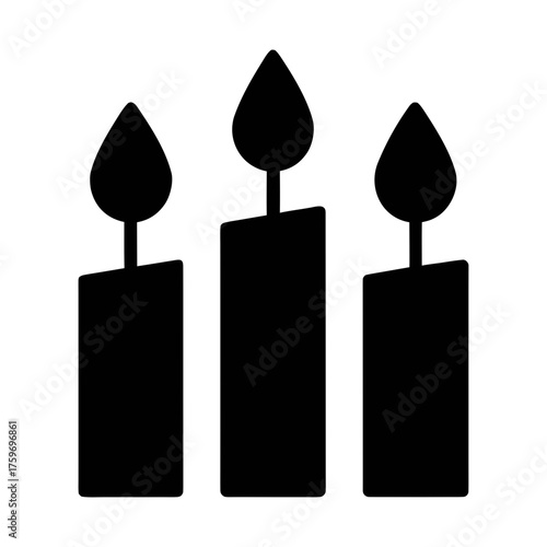 Three black candles vector illustration for holiday celebration and religious ceremony design element
