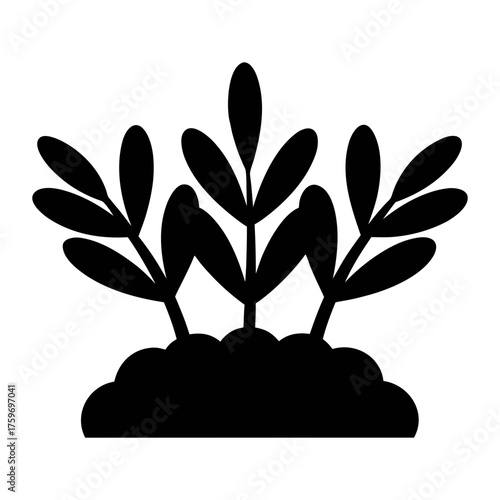 Black silhouette of plants growing from soil vector illustration nature gardening design element