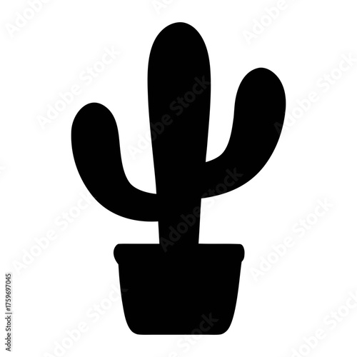 Isolated potted cactus vector illustration simple cactus plant in pot silhouette graphic design