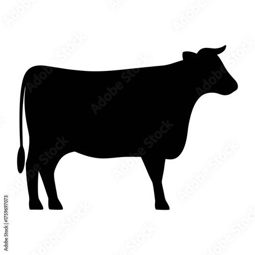 Black silhouette of a cow vector image for farming agriculture and livestock design projects use, 90 characters