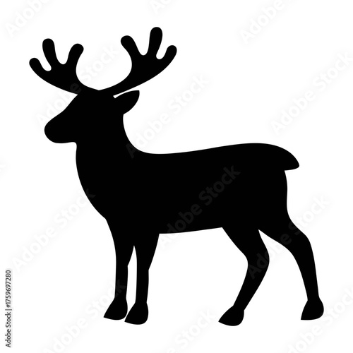 Black reindeer silhouette clip art vector illustration for christmas and winter holiday design