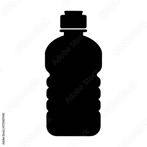 Black plastic water bottle vector illustration for hydration, reusable container, and eco friendly design