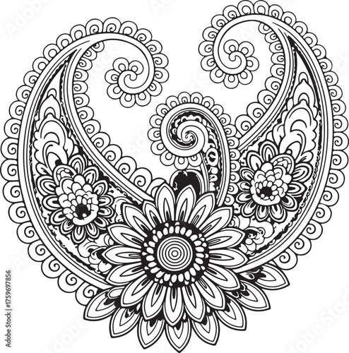 Henna tattoo paisley floral ornament vector design pattern