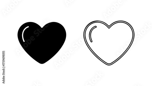 Heart icons with outline and solid fill with transparent background