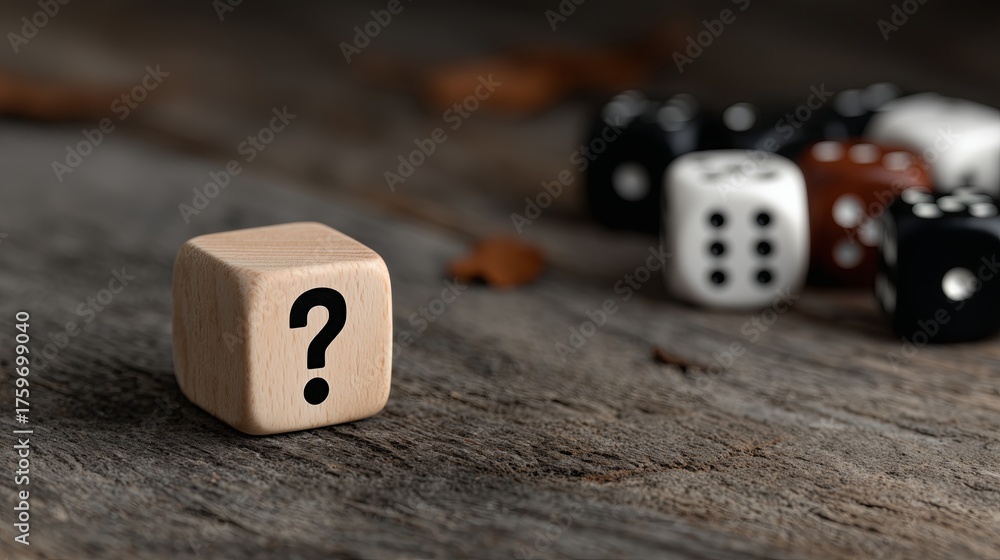 Curiosity sparkled through a wooden question mark block next to colorful dice