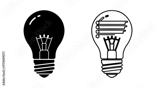 Light bulb icons with outline and solid fill