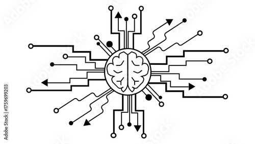 Brainstorm flat line icon. Vector outline illustration of human brain