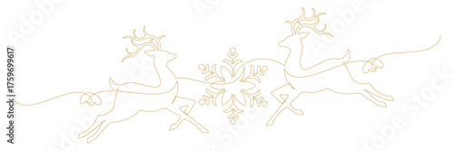 gold line art style two reindeer and big snowflake for Christmas decoration 1.eps