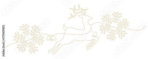 gold line art style two reindeer and big snowflake for Christmas decoration 5.eps