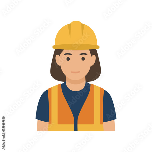 Female Construction Worker Avatar Flat Vector Illustration