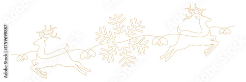 gold line art style two reindeer and big snowflake for Christmas decoration.eps