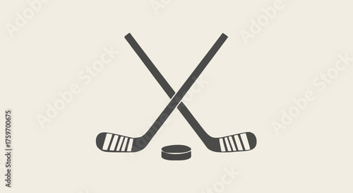 Two hockey sticks and a puck