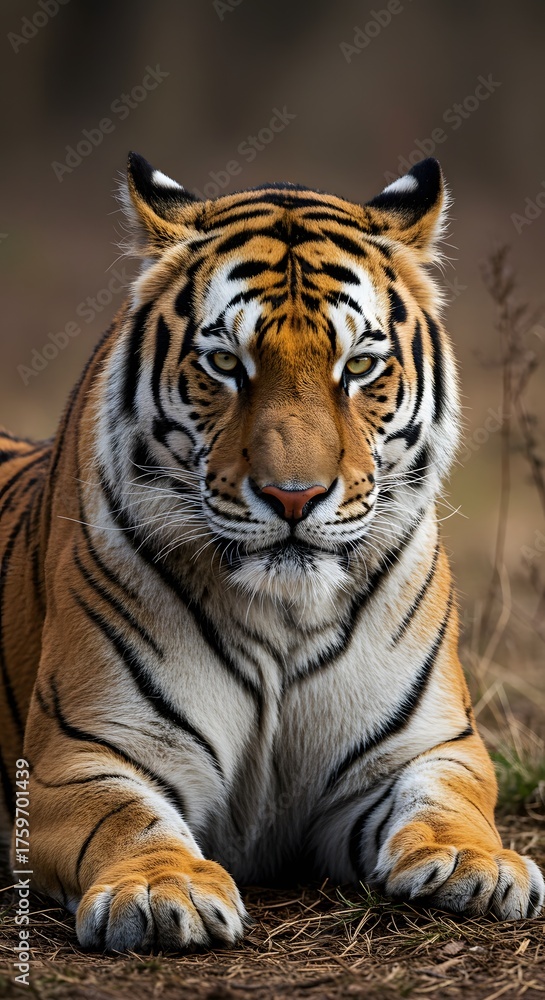 Naklejka premium Tiger Resting Looking Directly at Camera