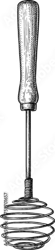 Spring whisk with wooden handful ink sketch