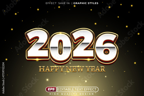 Editable 3d text effect 2026 happy new year with sparkle for banner template design