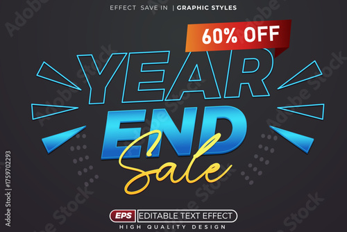 Editable 3d text effect year end sale for banner template design