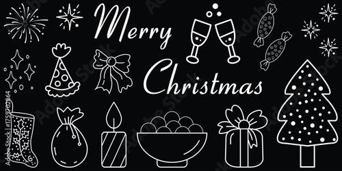 Hand drawn decorative christmas trees and holiday elements collection for festive design vector illustration. EPS 10