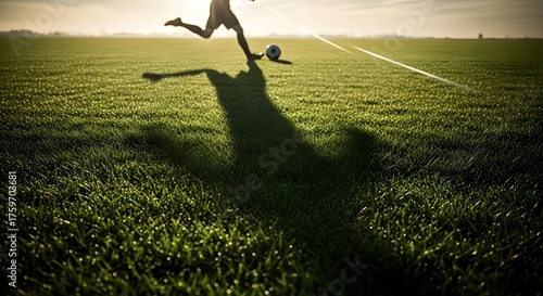 Soccer player shadow on the grass, artistic composition