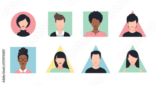 Diverse professional team avatars for website, app, modern profile pictures, vector staff