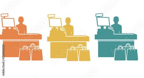 Modern retail checkout icons set for shopping concepts and business promotion materials