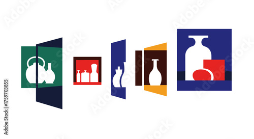 Modern still life of minimalist pottery, abstract geometric design, artful home decor concept