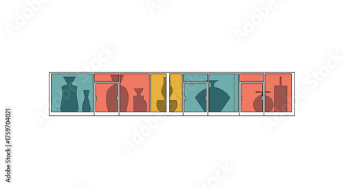 Modern cabinet interior with stylish vases, adding elegance to contemporary home decor