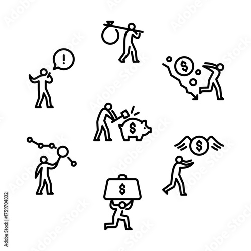 People Panic about financial crisis Illustration set.