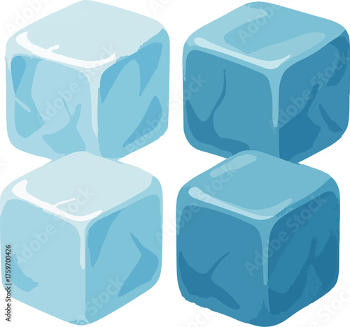 Four blue and light blue ice cubes arranged in a grid
