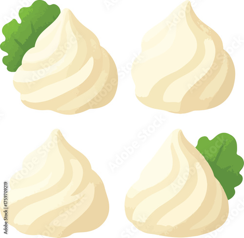 Four swirls of cream cheese frosting with lettuce garnish