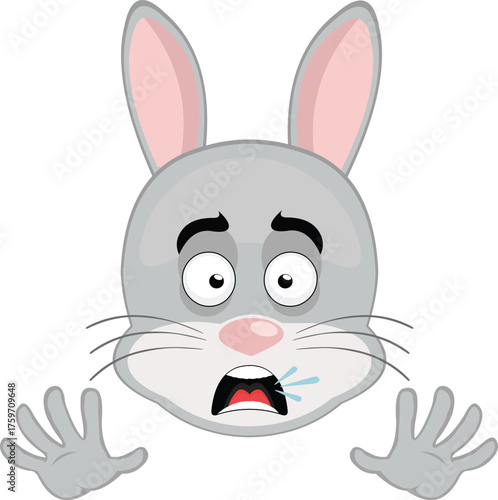 vector illustration emoticon character face rabbit rodent animal, with an expression of scare and horror
