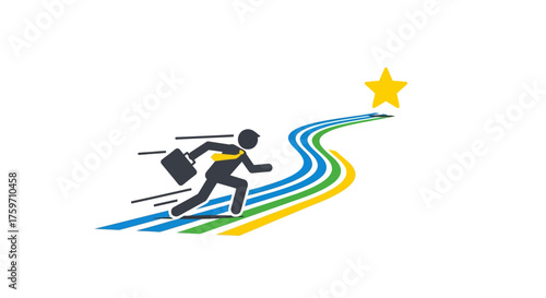 businessman running to success a determined executive sprinting on a colorful path towards a star symbolizing ambition and career goals.