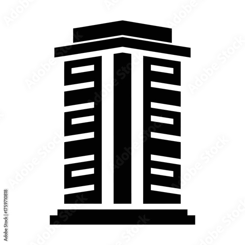 Stylized Black Building Silhouette with Geometric Lines and Shape