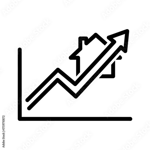 Minimalist Line Art House Icon on Upward Trending Graph