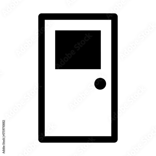 Minimalist Black and White Door Icon with Rectangular Panel and Round Knob