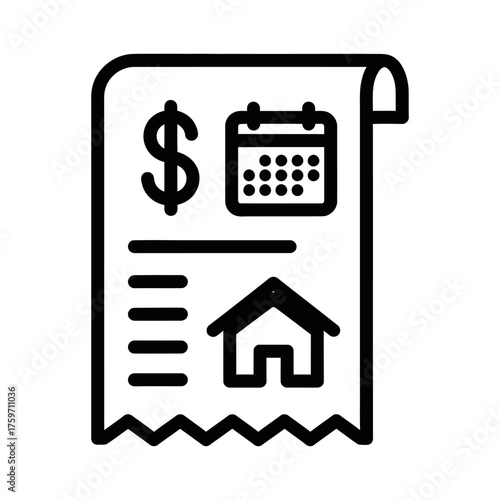 Minimalist Outline Icon of Financial Document with House and Calendar